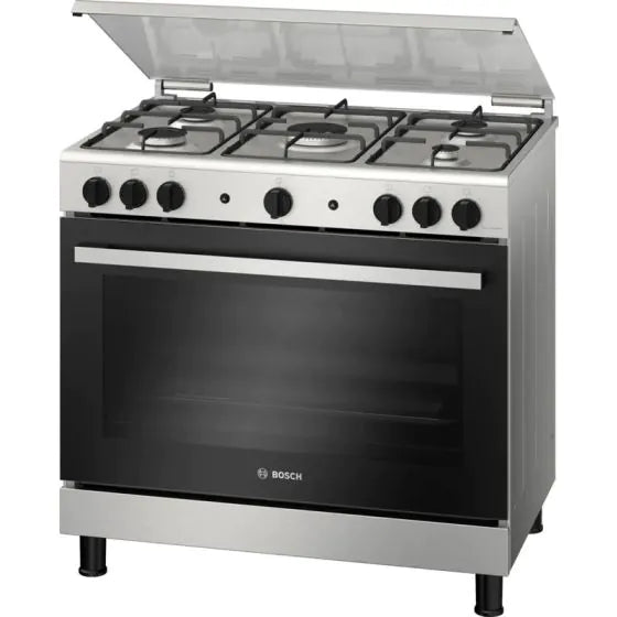 Bosch Series 2 Gas Cooker, 5 Burners, Silver - HGV1F0U50S