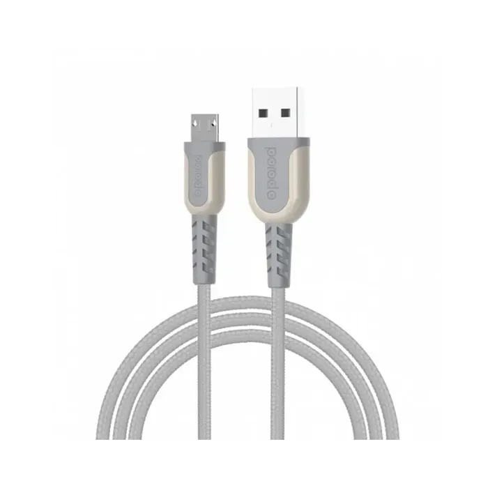 Porodo PD-MMETRP24-GY Metallic Braided Micro USB Cable ( 2.4M ) - Grey