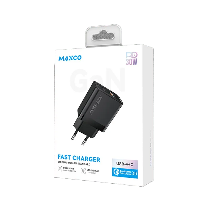 Maxco MC12E GaN Fast Charger PD 30W Dual Ports EU Plug Design Standard - Black - XPRS