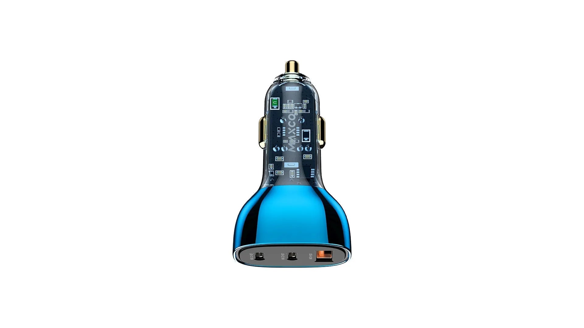 Maxco MQ05 PD3.0 Fast Car Charger 90W USB-A + 2 USB-CPorts - Transparent Blue - XPRS