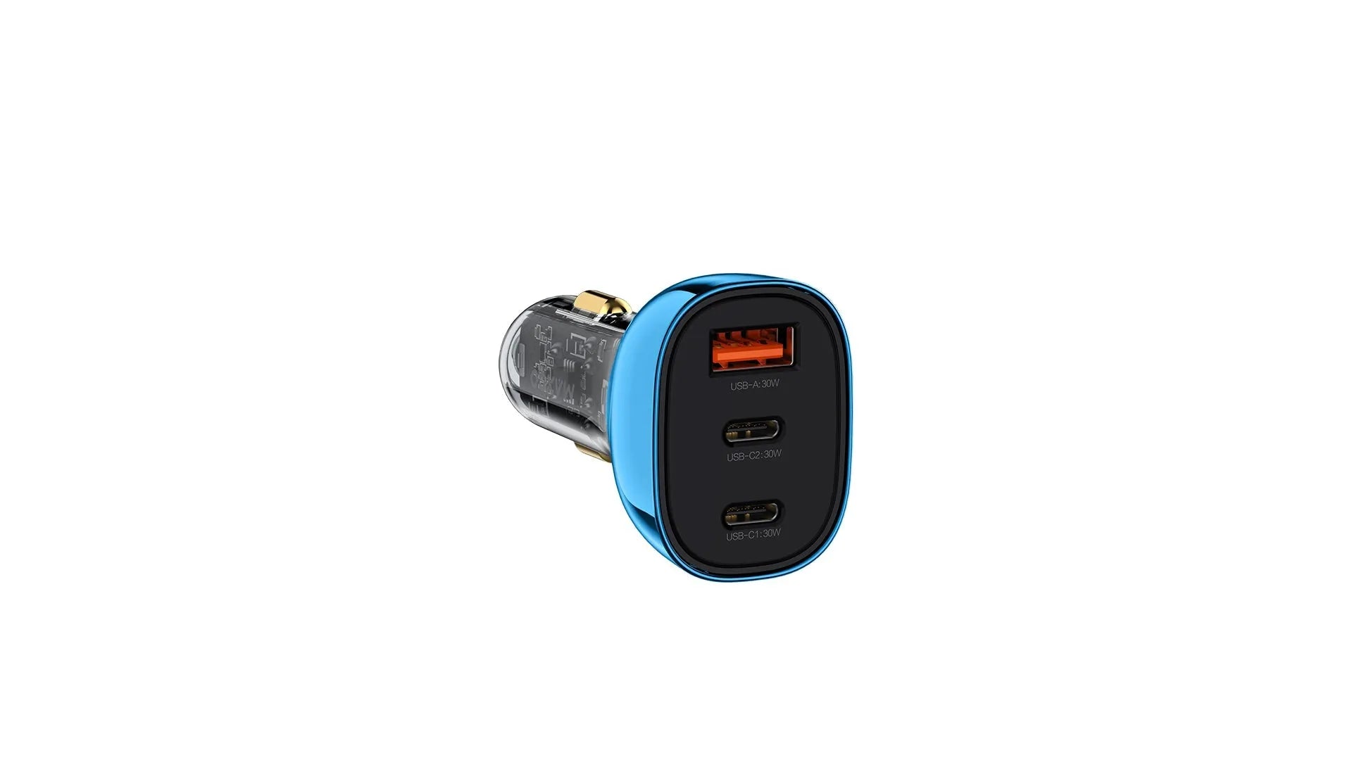 Maxco MQ05 PD3.0 Fast Car Charger 90W USB-A + 2 USB-CPorts - Transparent Blue - XPRS