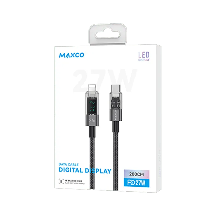 Maxco MS03CL Braided Cable 27W Type-c to Lightning with Digital Display 200CM - Black Gray - XPRS